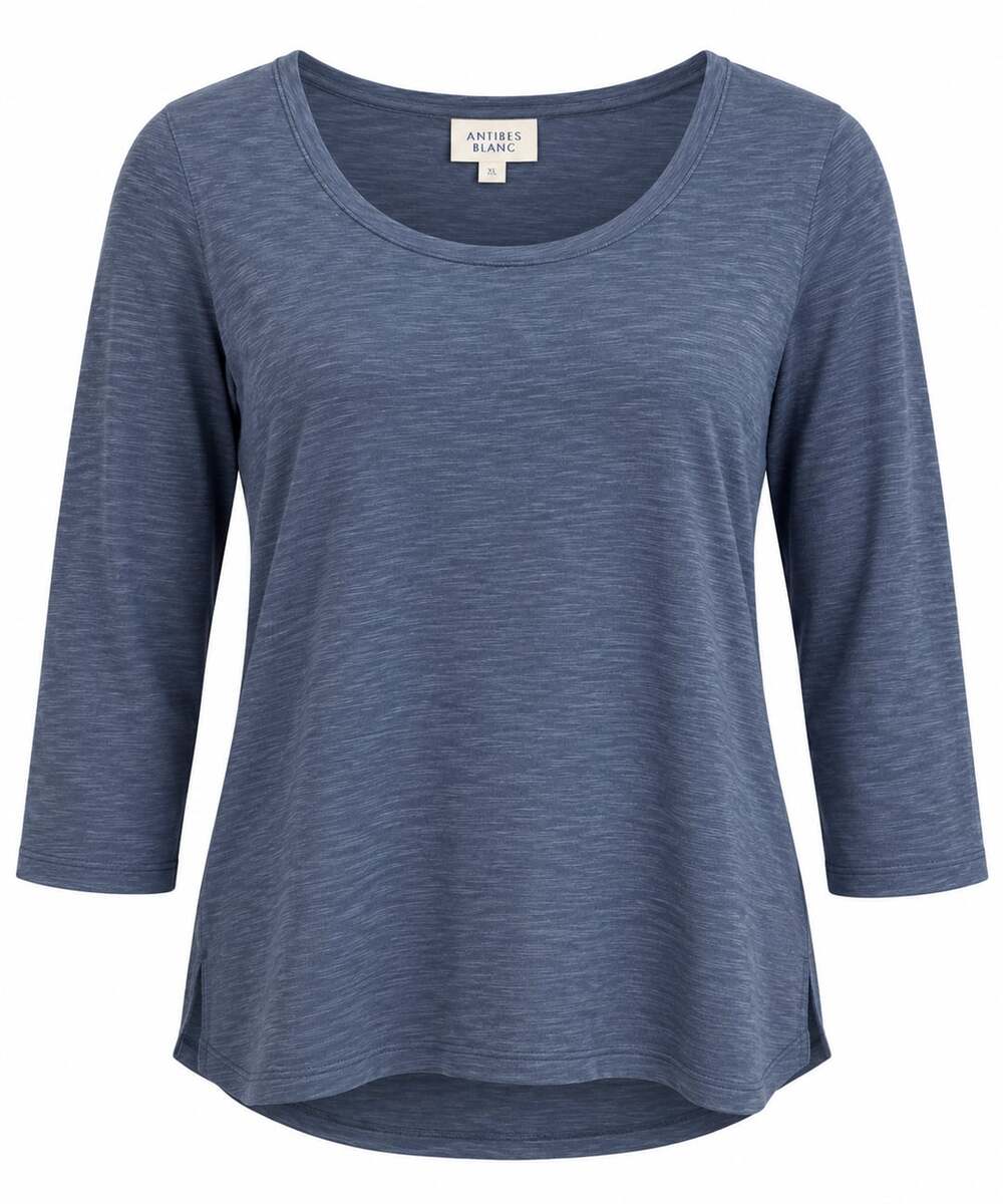 Antibes Blanc Scoop Neck 3/4 Sleeve Tee Size XL Blue Melange